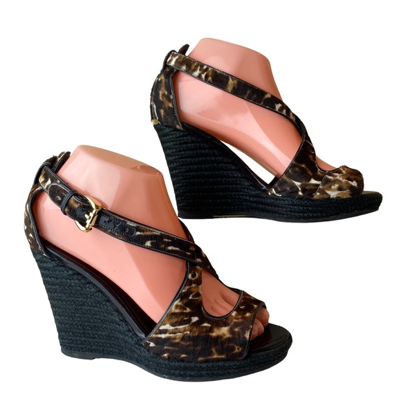 Burberry Espadrille Wedge Cow Fur Crisscrossed Sandals - Picture 4 of 16